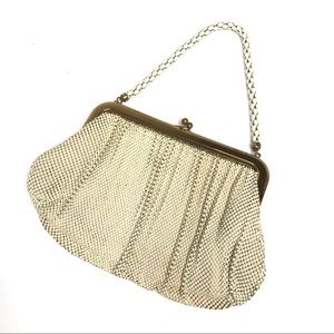 Vintage Whiting & Davis Mesh Bag Cream Navy Lining